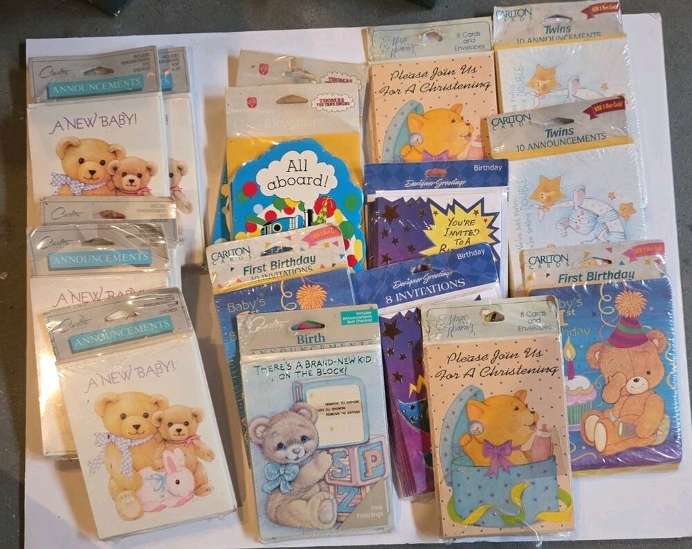 Vintage 1990s Baby Announcement Birthday Invitation Supply Lot 15 Packs Sealed